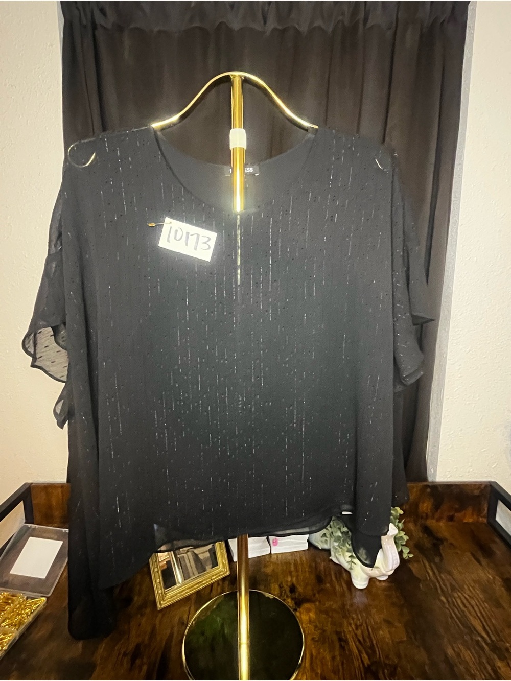 Express Black Metallic Shimmer Flutter Sleeve Blouse XL